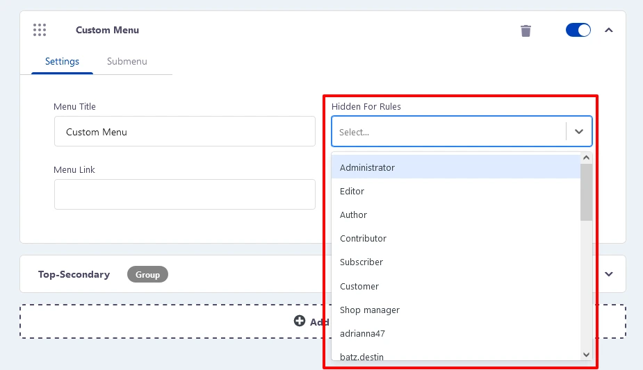 Set visibility on your admin bar items