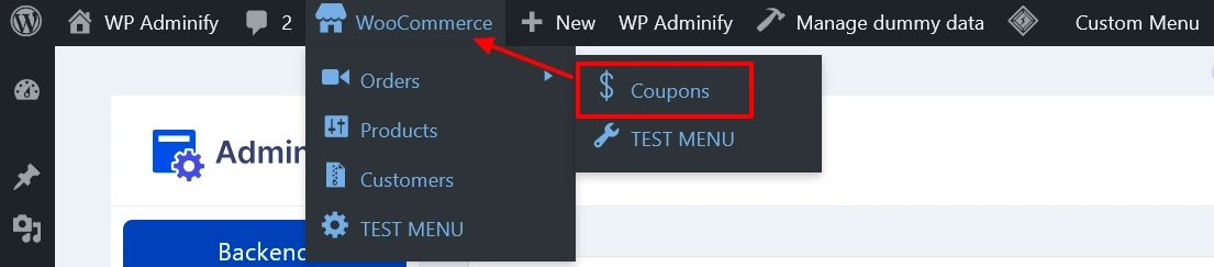 Admin bar with multiple menu items and links