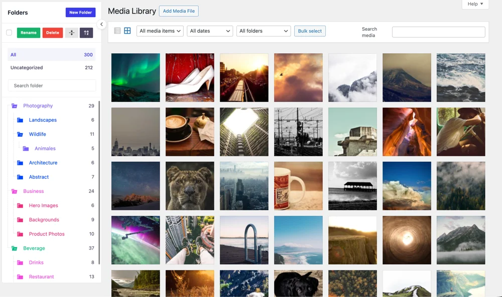 WordPress Media Library organized with unlimited nested folders using WP Adminify