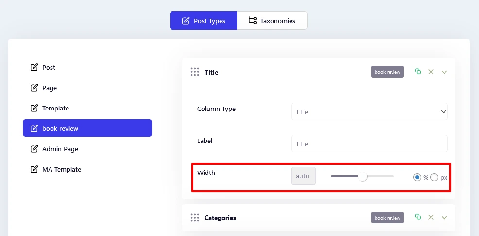 Adjust column width