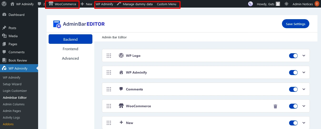Add custom links to admin bar