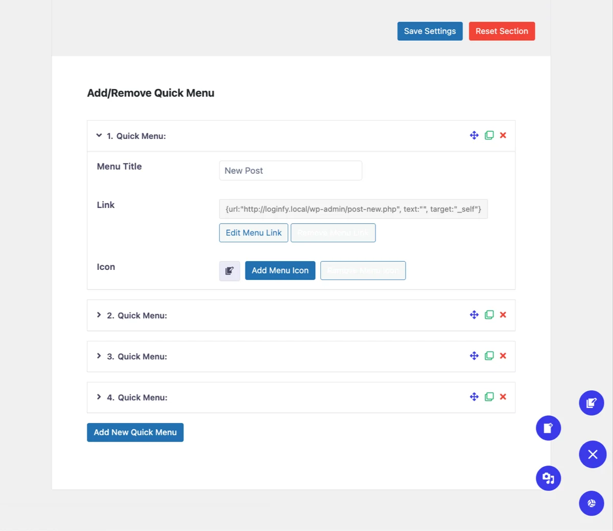 Quick Admin menu in WordPress Dashboard