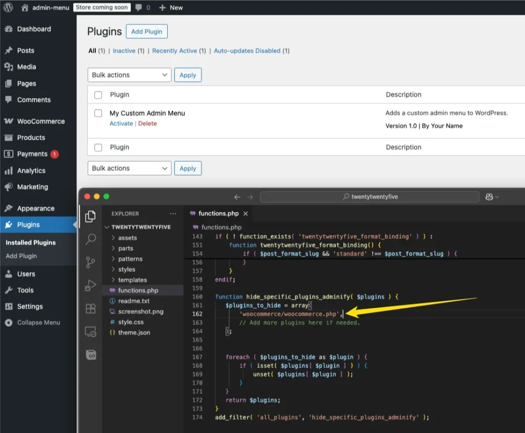 hide WordPress plugins for all users
