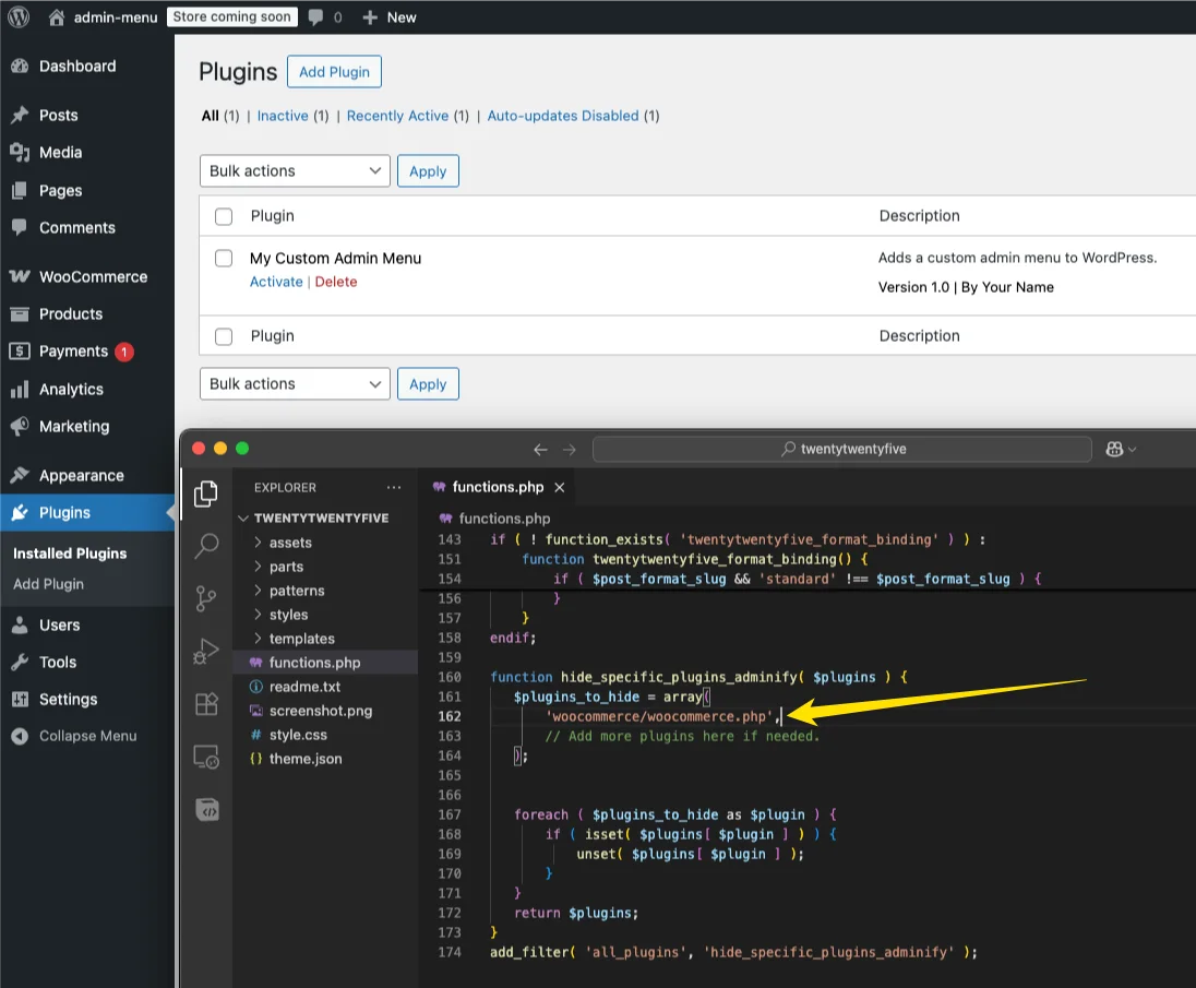 hide WordPress plugins for all users