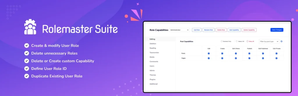 User role editor plugin by rolemaster