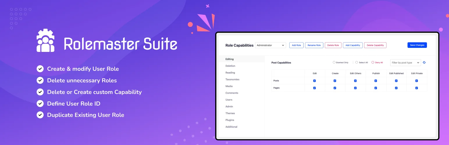 User role editor plugin by rolemaster