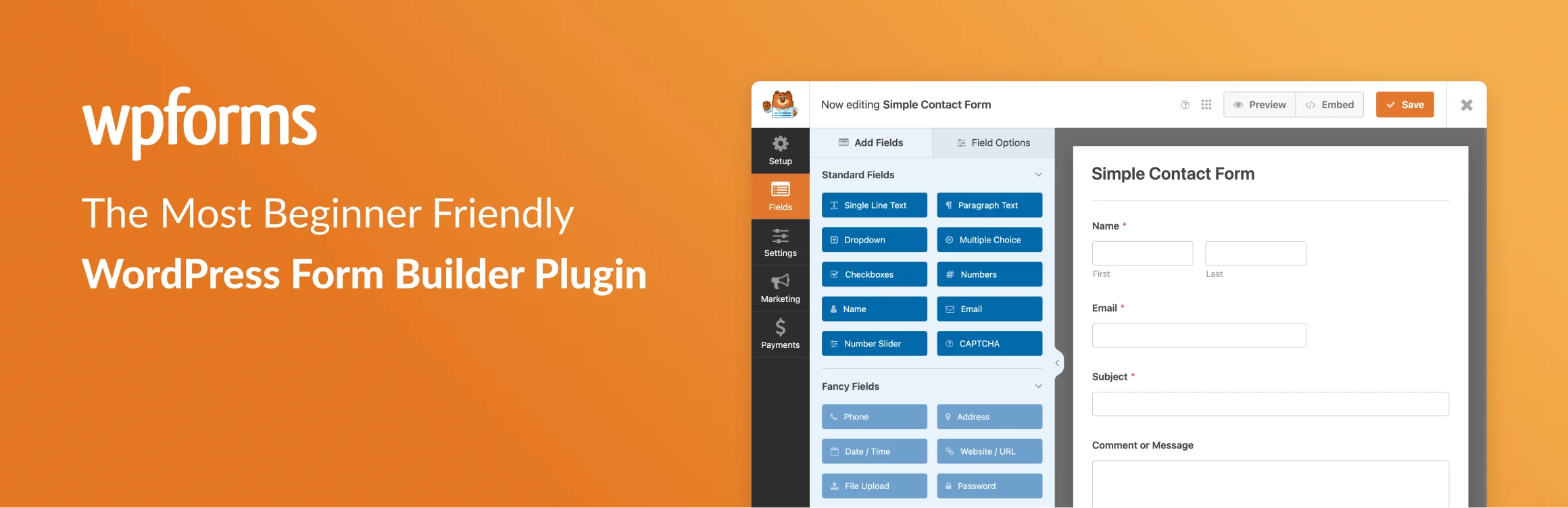 WP Forms plugin for WordPress contact form creation