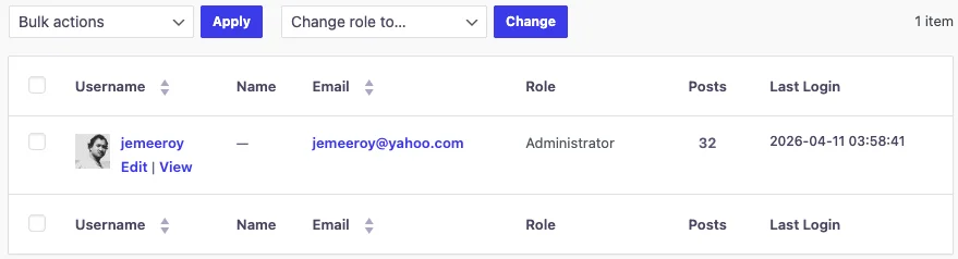 last user login column in user list