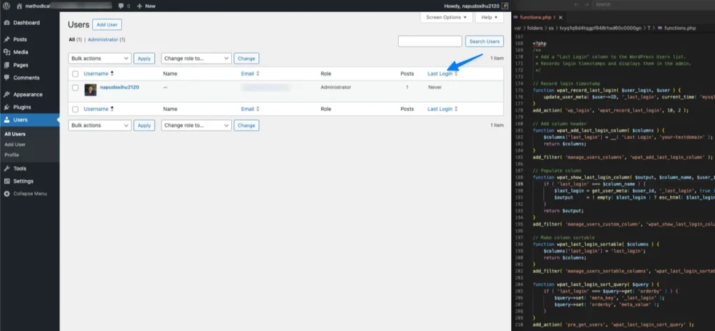 Add Last Login Column Using Custom Code
