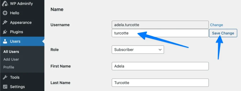 Type the new username and save