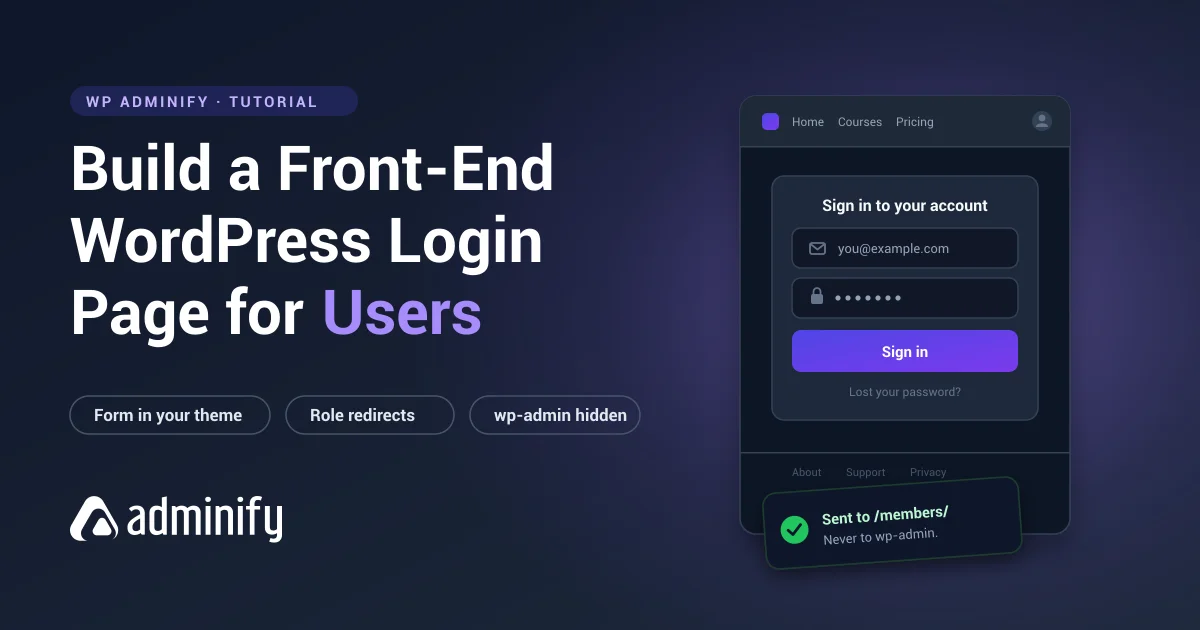 How to create a WordPress login page for users, showing a front-end sign-in form rendered inside a site theme with the site navigation and footer around it