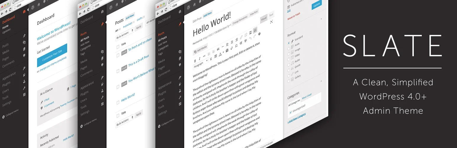 Slate Admin Theme minimal WordPress admin skin banner